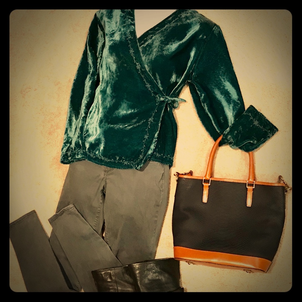 J. Jill Teal Velvet Boho blouse